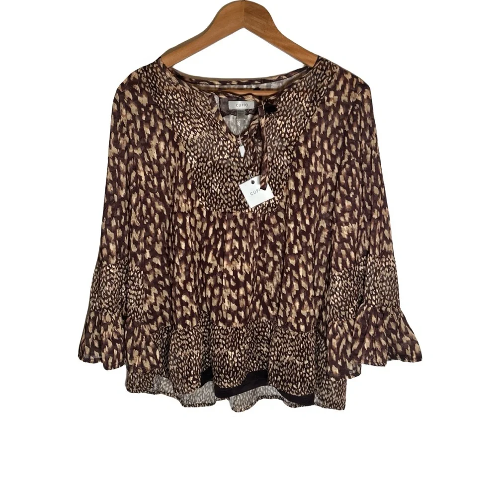 Cupio NWT Abstract Leopard Print Boho Blouse XL - Picture 2 of 6